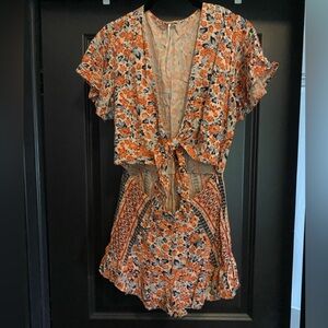 Free People front tie floral romper